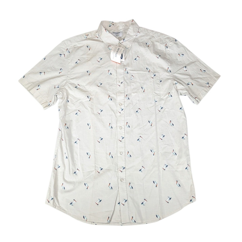 Old Navy Mens Large Tall Pelican Print Short Sleeve Built-In Flex Shirt NWT